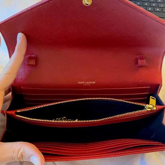 Yves St Laurent Envelope Chain Wallet in Red - Picture 1 of 5